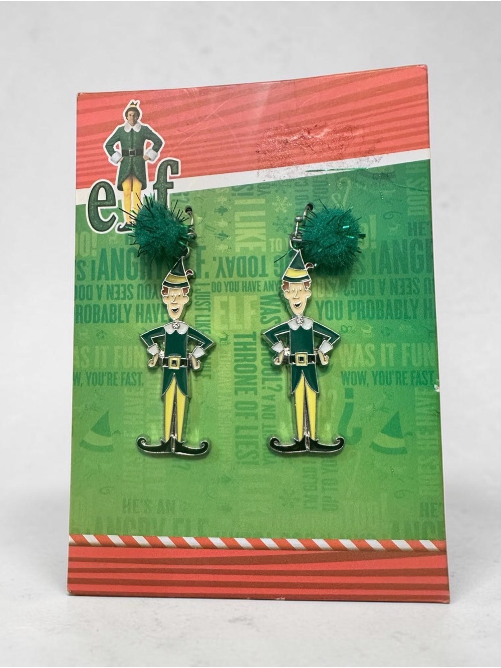 Elf Character Green Pom-Pom Earrings - Holiday Accessory